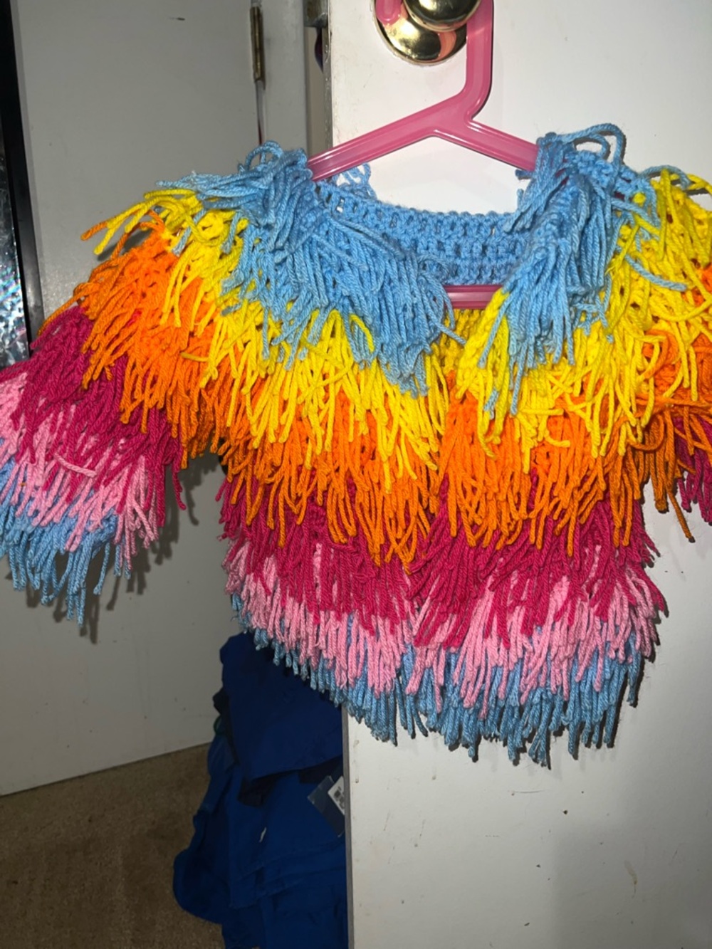 Kids Multicolor Fringe Cape - Rainbow Tassel Knit